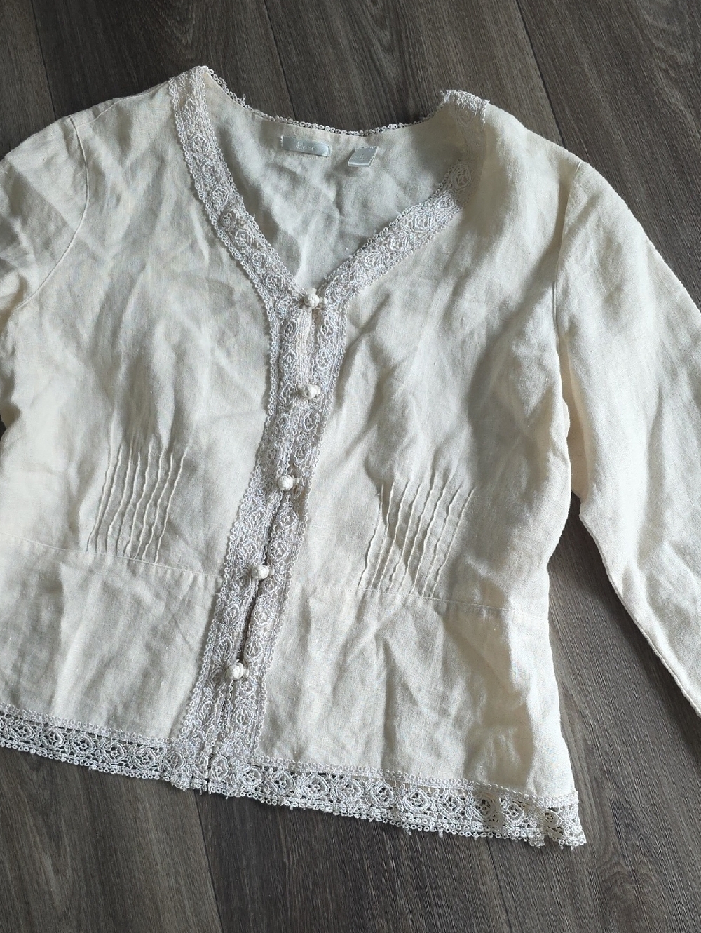 Lace-Trim Ivory Button-Front Blouse